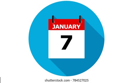 january 7 calendar vector flat icon with long shadow