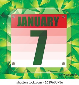January 7 icon. Calendar date for planning important day with green leaves. January 7th. Banner for holidays and special days. Vector Illustration.