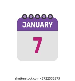 7 de janeiro ícone vetor começa com página de calendário colorida