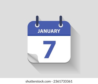 January 7. Vector flat daily calendar icon. Date and time, day, month. Year. Vector illustration