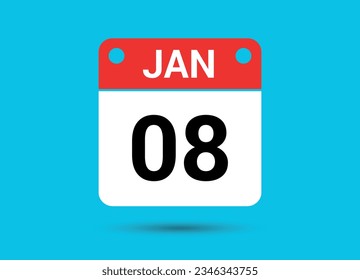 January 8 Calendar Date Flat Icon Day 8 Vector Illustration