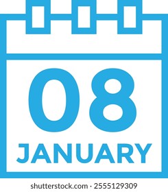 January 8 Calendar Day or Calender Date for Deadlines or Appointment. Calendar vector icon. Deadline. Date. 
