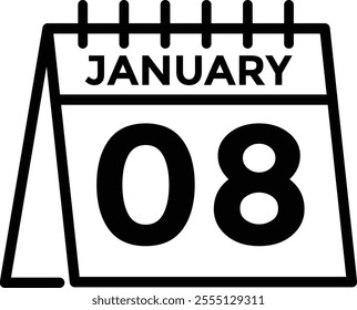 January 8 Calendar Day or Calender Date for Deadlines or Appointment. Calendar vector icon. Deadline. Date. 
