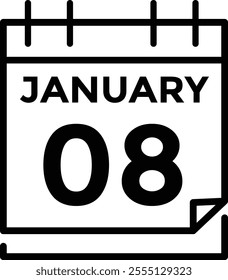 January 8 Calendar Day or Calender Date for Deadlines or Appointment. Calendar vector icon. Deadline. Date. 

