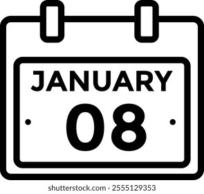 January 8 Calendar Day or Calender Date for Deadlines or Appointment. Calendar vector icon. Deadline. Date. 
