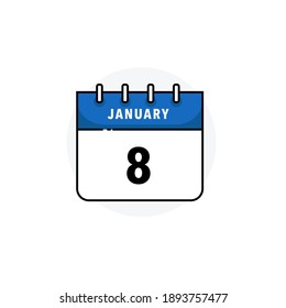 January 8 - Calendar Icon With Flat Design Concept - Vector Illustration