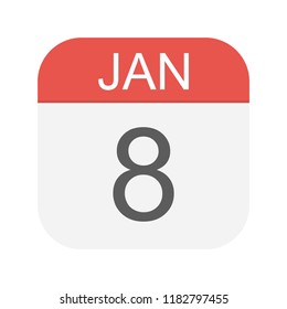 January 8 - Calendar Icon - Vector Illustration