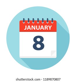 January 8 - Calendar Icon - Vector Illustration