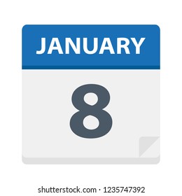 January 8 - Calendar Icon - Vector Illustration