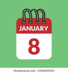 January 8 Calendar icon vector illustration.
