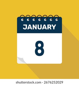 Ilustración vectorial de iconos de calendario del 8 de enero con diseño