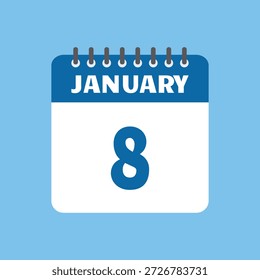 Enero 8 Calendario Icono Vector Página Mes Diseño