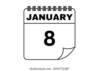 January - 8 Calendar Icon. Calendar Icon with white background. Flat style. Date, day and month.