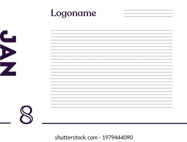 January 8 Calendar on notebook paper background with your logo