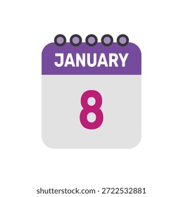 8 de janeiro ícone vetor começa com página de calendário colorida