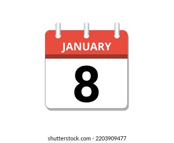 Enero, 8 vectores de icono del calendario, concepto de programación, negocio y tareas
