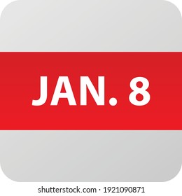 8. Januar Date Icon, einzelne Tage Vektorgrafik moderne flache Stil. Kalenderelement für Webdesign, Zeitplan, Planer, Organisator. 