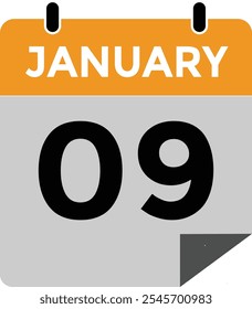 January 9 Calendar Day or Calender Date for Deadlines or Appointment. calendar date icon on white background.
