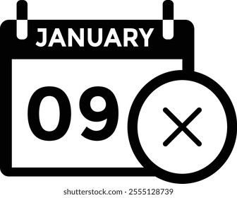 January 9 Calendar Day or Calender Date for Deadlines or Appointment. Calendar vector icon. Deadline. Date.