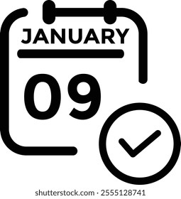 January 9 Calendar Day or Calender Date for Deadlines or Appointment. Calendar vector icon. Deadline. Date.