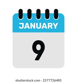 january 9 calendar icon and Time planner Daily Calendar reminder Vector design Illustration.