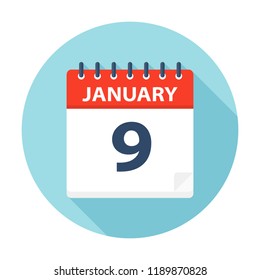January 9 - Calendar Icon - Vector Illustration