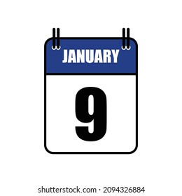 Ilustración del vector de iconos del calendario del 9 de enero. Fecha, Día De La Boca 