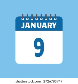 Enero 9 Calendario Icono Vector Página Mes Diseño