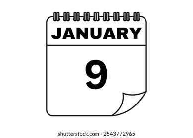 January - 9 Calendar Icon. Calendar Icon with white background. Flat style. Date, day and month.