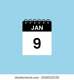 January 9 calendar reminder. 9th January Date Month calendar icon design template.