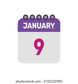 9 de janeiro ícone vetor começa com página de calendário colorida