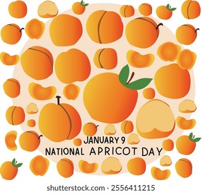 January 9 is National Apricot Day Vector illustration. Good for banner, poster, greeting card, party card, invitation, template, advertising, campaign, and social media.