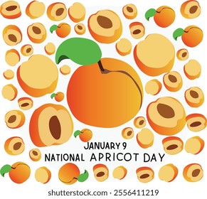 January 9 is National Apricot Day Vector illustration. Good for banner, poster, greeting card, party card, invitation, template, advertising, campaign, and social media.