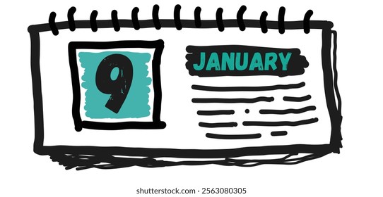 January 9th: Calendar Day, Date, Month, Year, Schedule, Reminder, Planning, Organization, Time Management, Day Planner