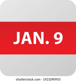 January 9th date icon, single day vector illustration modern flat style. Calendar element for web design, schedule, planner, organizer. 
