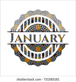 January arabic style emblem. Arabesque decoration.