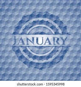 January blue emblem or badge with abstract geometric polygonal pattern background. Vector Illustration. Detailed.