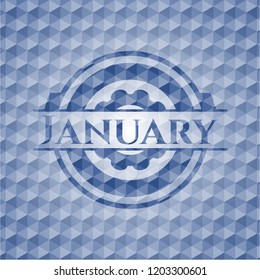 January blue emblem with geometric pattern.