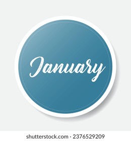 January blue round sticker on white background, vector illustration