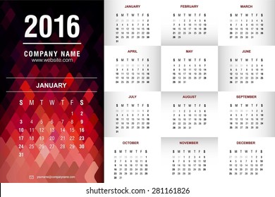 January Calendar - 2016 calendar template - polygonal abstract blue background - Vector illustration