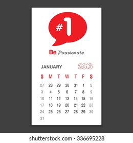 January Calendar 2016 Vector Design Template. Week Starts Sunday. vector illustration