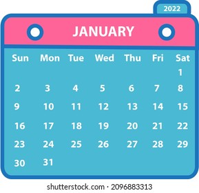 January calendar 2022 flat illustration