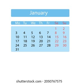 January calendar 2022.new year concept.vector design Eps