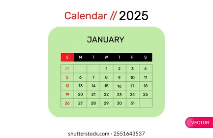 january calendar 2025 sunday start corporate design concept vector design on background .design template.