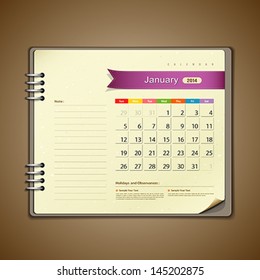 January Calendar diary note paper, vector illustration