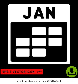 January Calendar Grid icon. Vector EPS illustration style is flat iconic symbol, white color.