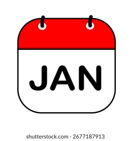 Ilustração de vetor de ícone de calendário de janeiro com design plano. Modelos de calendário, vermelho e branco, adesivos, cartazes, banners, emoticons.