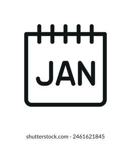 January calendar isolated icon, JAN vector symbol with editable stroke