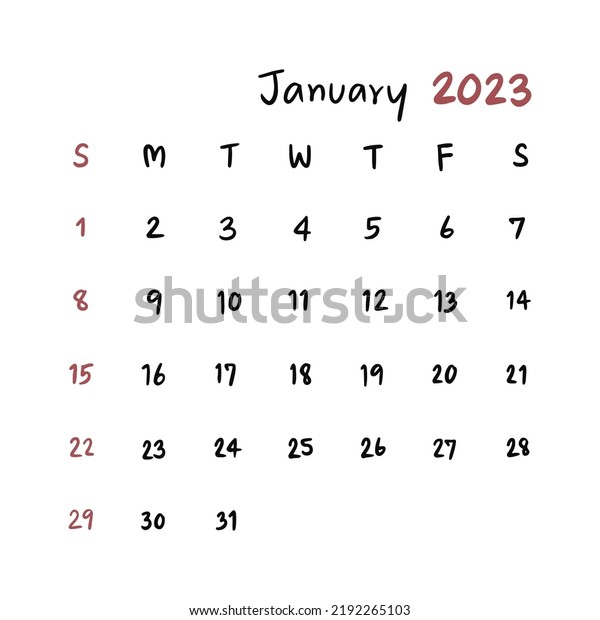 January Calendar Month Doodle Handwritten Stock Vector (Royalty Free ...