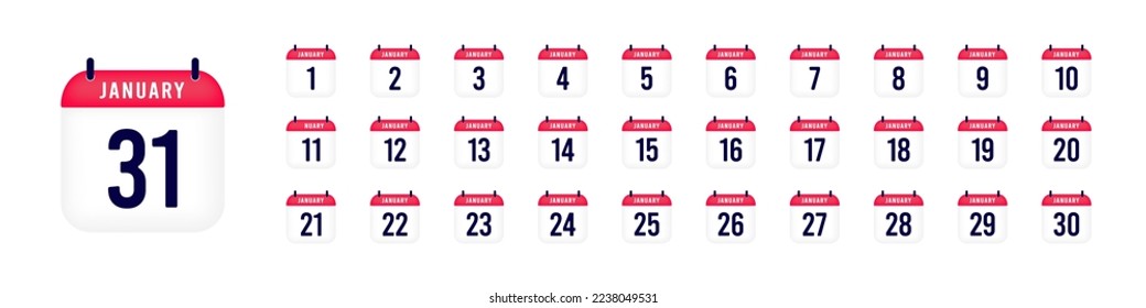 January calendar. Set of numbers date simple illustration